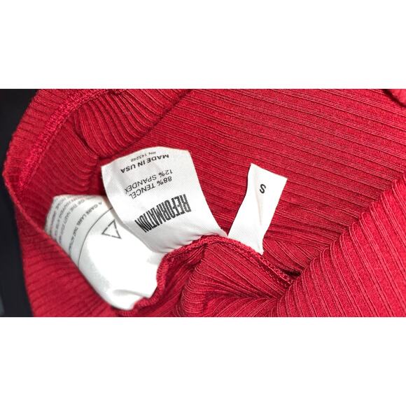 Reformation Red Ribbed Scoop Neck Long Sleeve Shirt    Size: S - Picture 5 of 5